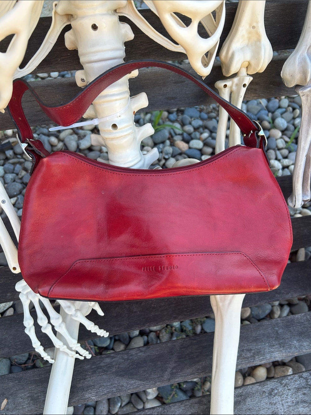 Red Leather Shoulder Bag by Wilson Leather Pelle Studio.